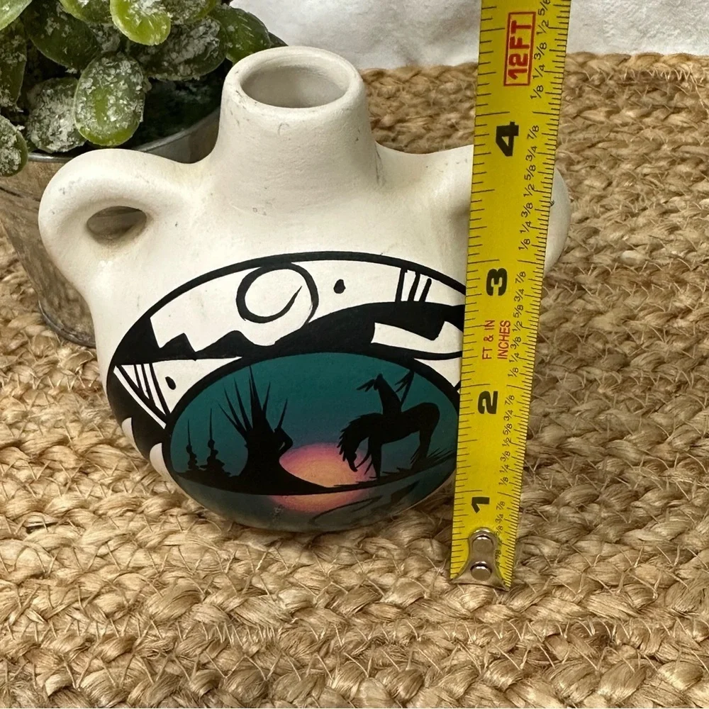 Native American Horse & Rider Navajo Water Vessel‎ Vase Jug Pottery